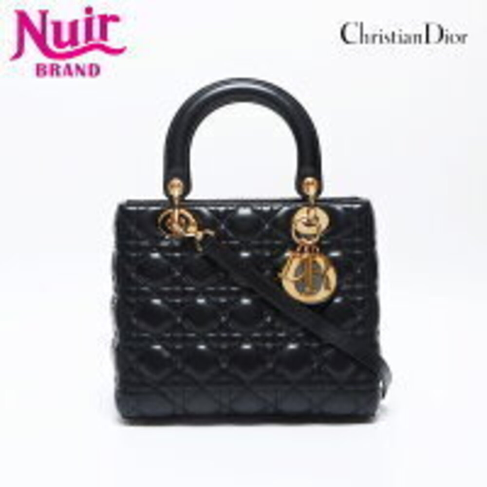 Christian Dior Lady Lambskin Shoulder Bag Black